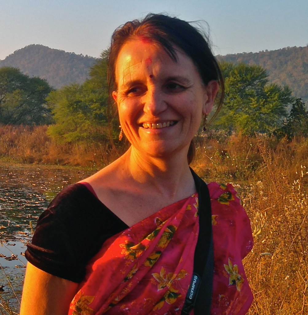 Portrait photographique de Sylvie Sanséau en sari indien rose en Inde