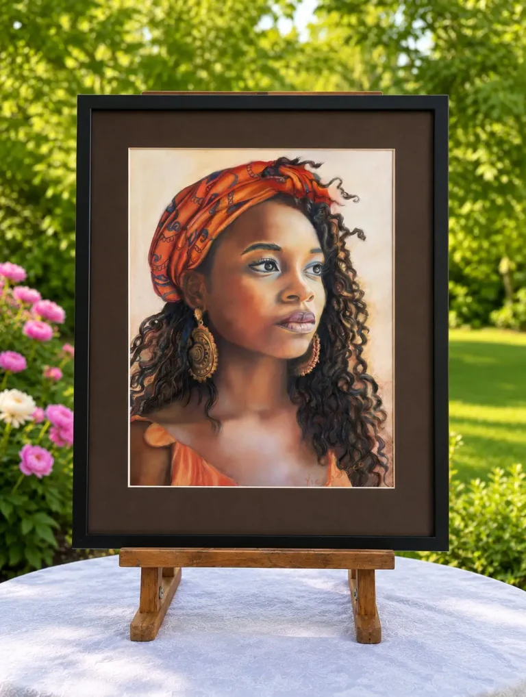 Cportrait-pastel-sec-cadre-passe-partout-Jalia-portrait-femme-drape-sanseau-sylvie-pastelliste-Geneve