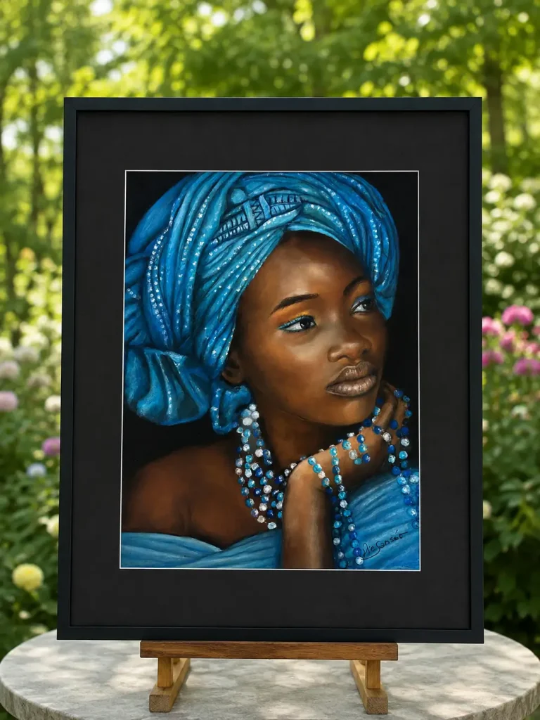 les-perles-d-Awa-portrait-pastel-encadre-cadre-passe-partot-sanseau-sylvie