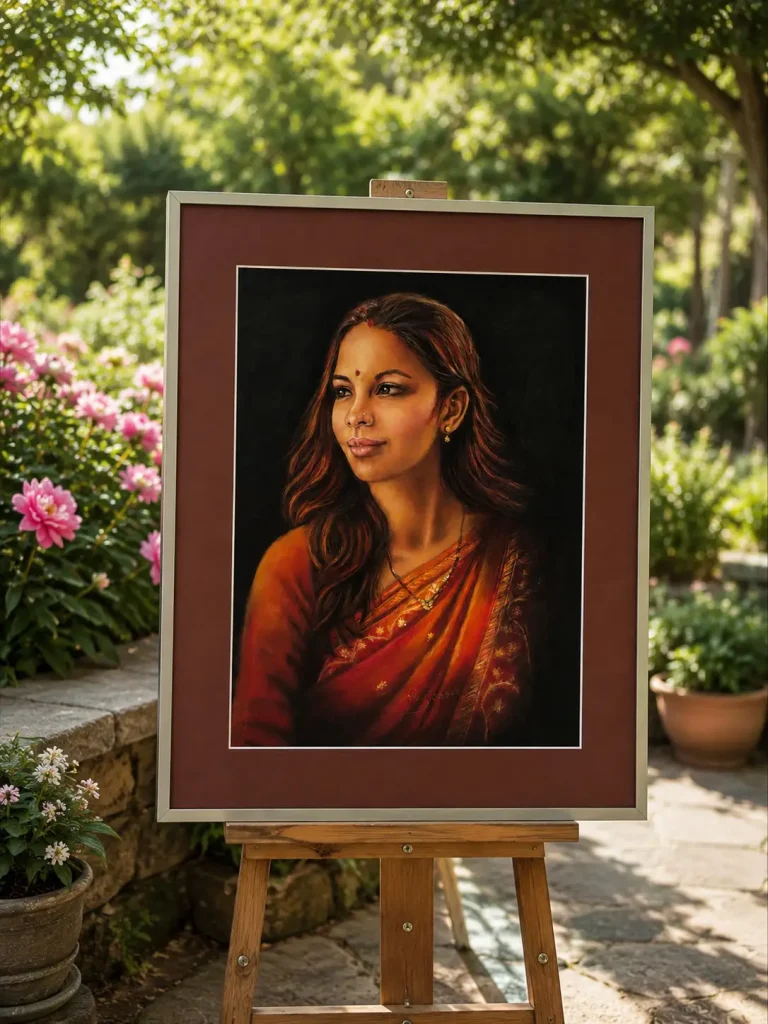 pastel-encadre-Ananya-femme-portrait-drap-sanseau-sylvie-pastelliste